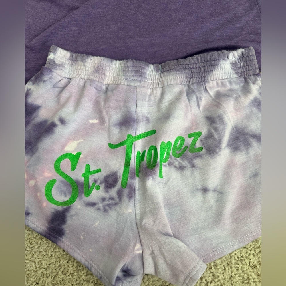 Firehouse Purple St. Tropez Tank and Tie-Dye Shorts Set XL (size 14) runs small